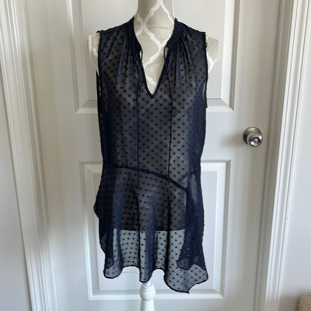 Joe Fresh navy blue swiss dot tunic blouse size medium